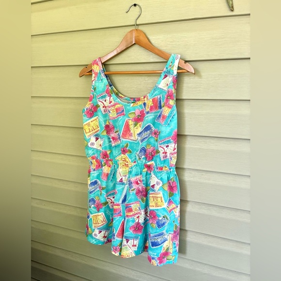 TROPICAL ESCAPE vintage romper Hawaiian tropical hotel hibiscus romper sz M EUC - Picture 9 of 13